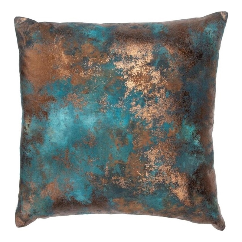 Pemberly Row 22x22 Linen Cotton Throw Pillow in Teal/Antique Bronze