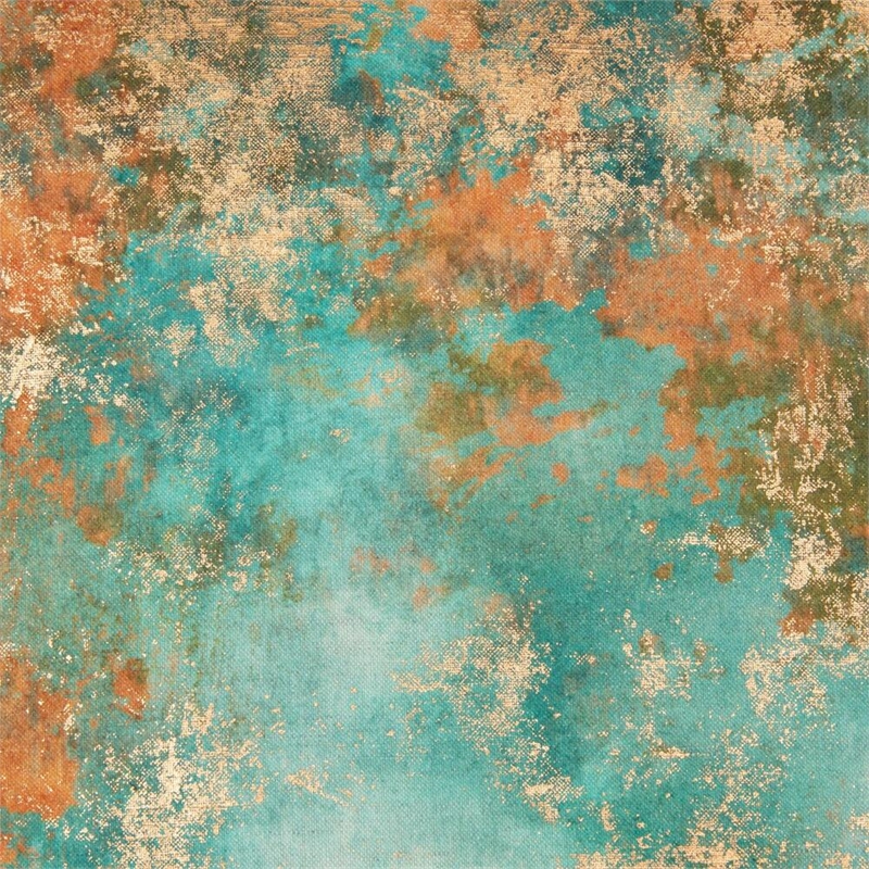 Pemberly Row 22x22 Linen Cotton Throw Pillow in Turquoise/Copper