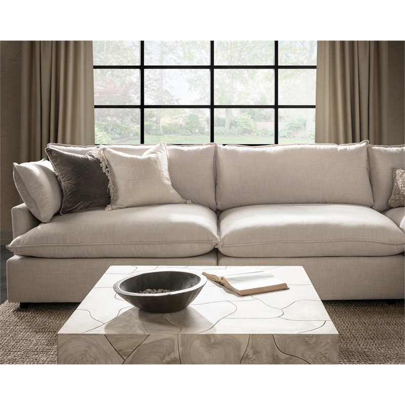 Pemberly Row Transitional 22x22 Linen Blend Fabric Throw Pillow in Ivory