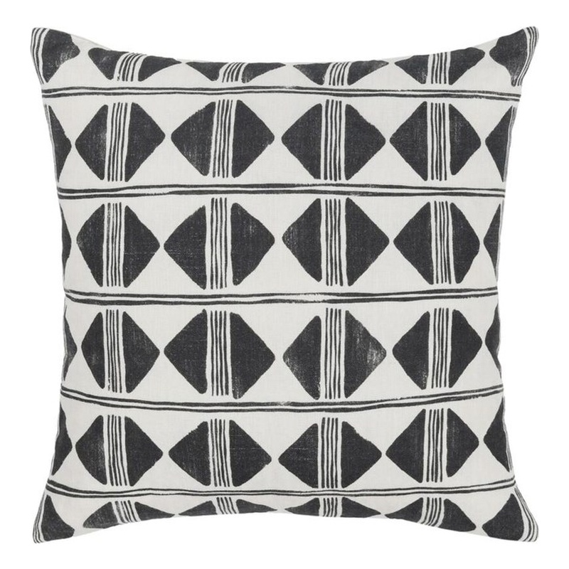 Pemberly Row Transitional 22x22 Linen Blend Fabric Throw Pillow in Black