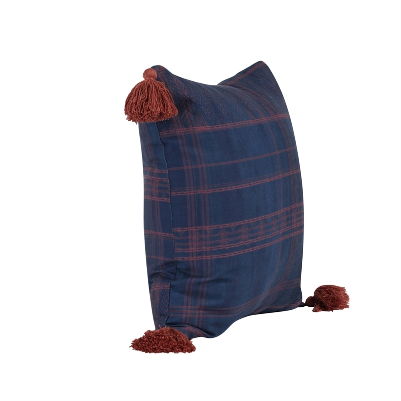 Pemberly Row Transitional 20x20 Fabric Throw Pillow in Dark Blue/Red