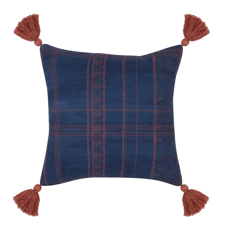 Pemberly Row Transitional 20x20 Fabric Throw Pillow in Dark Blue/Red