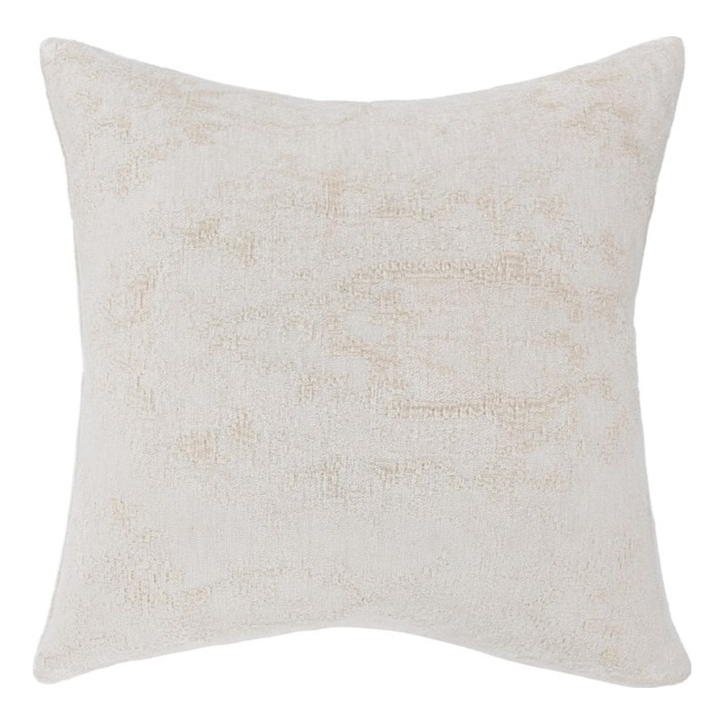 Pemberly Row 22in Chenille Fabric Blend Throw Pillow in Ivory