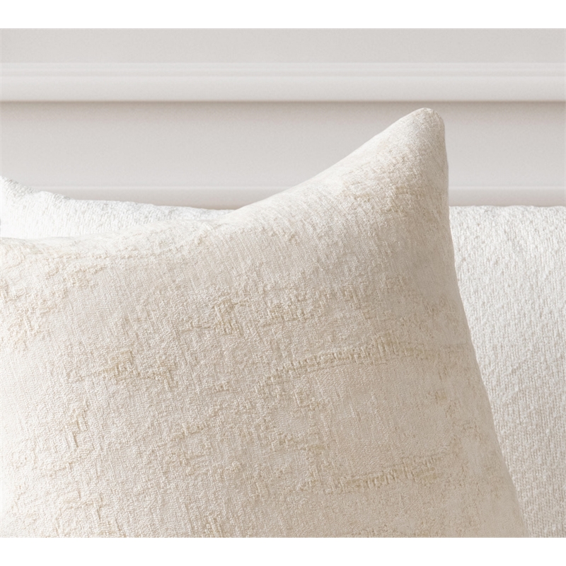 Pemberly Row 22in Chenille Fabric Blend Throw Pillow in Ivory