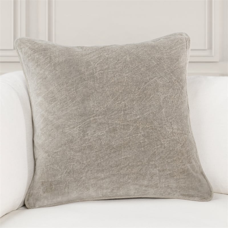 Pemberly Row Transitional 22in Velvet Throw Pillow in Silver