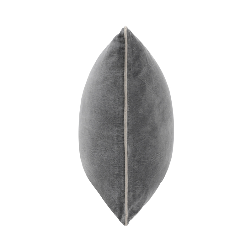 Pemberly Row Transitional 22in Velvet Throw Pillow in Stone Gray