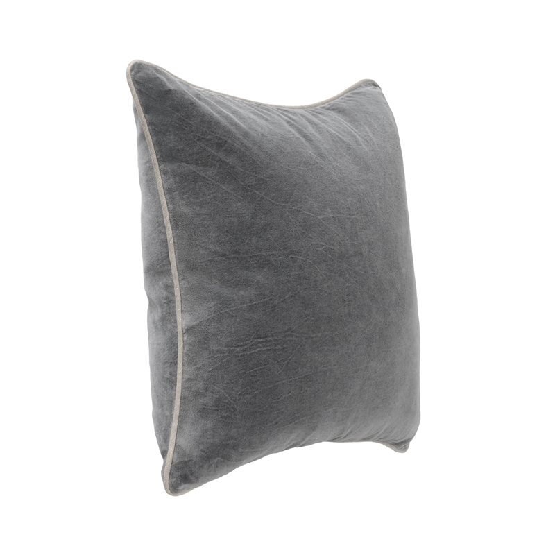 Pemberly Row Transitional 22in Velvet Throw Pillow in Stone Gray