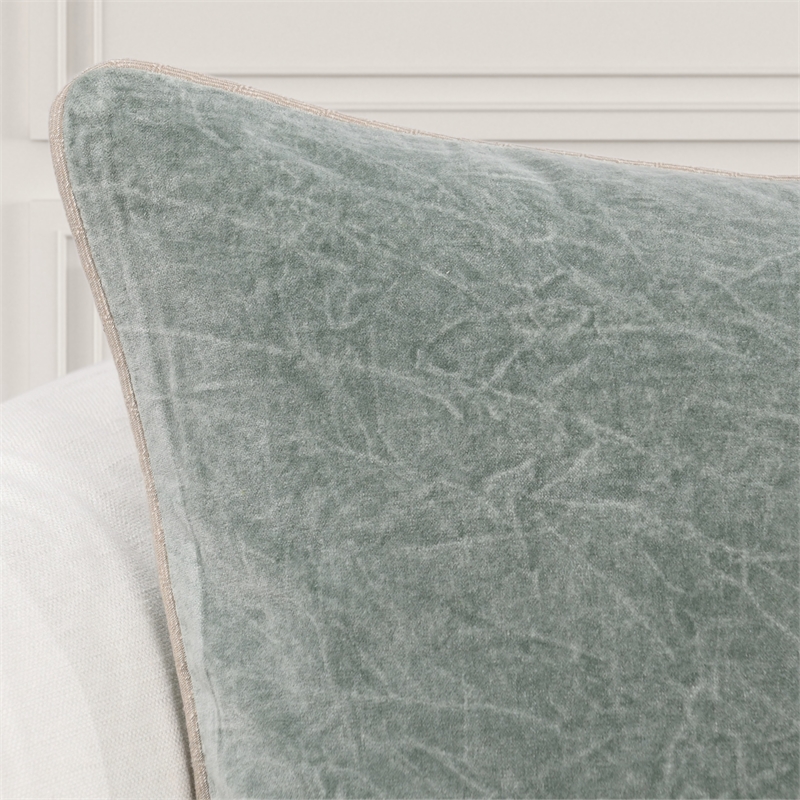Pemberly Row Transitional 22in Velvet Throw Pillow in Bay Green