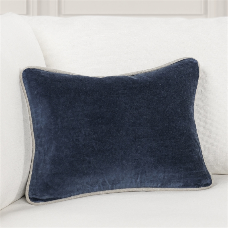 Pemberly Row Modern Transitional 12x16 Velvet Throw Pillow in Navy