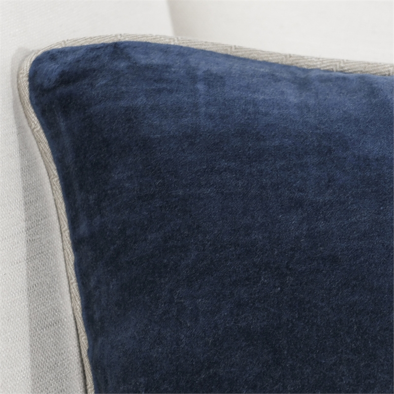 Pemberly Row Modern Transitional 12x16 Velvet Throw Pillow in Navy