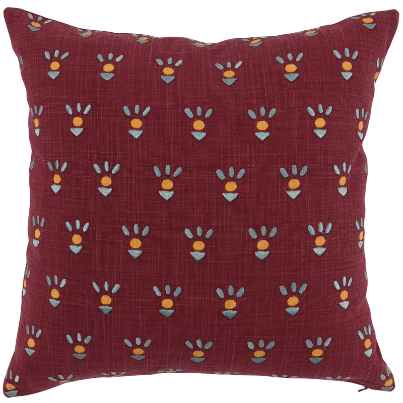 Pemberly Row Transitional 18x18 Cotton Fabric Throw Pillow in Red