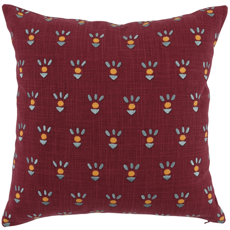 Pemberly Row Transitional 18x18 Cotton Fabric Throw Pillow in Red