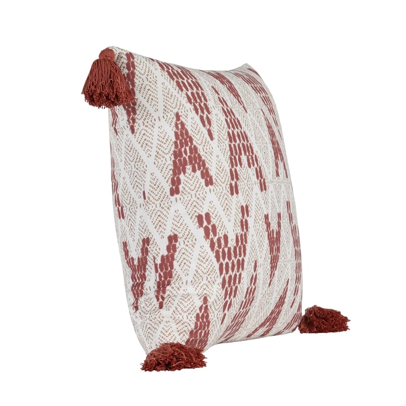 Pemberly Row Transitional 20x20 Fabric Throw Pillow in Natural/Clay Red