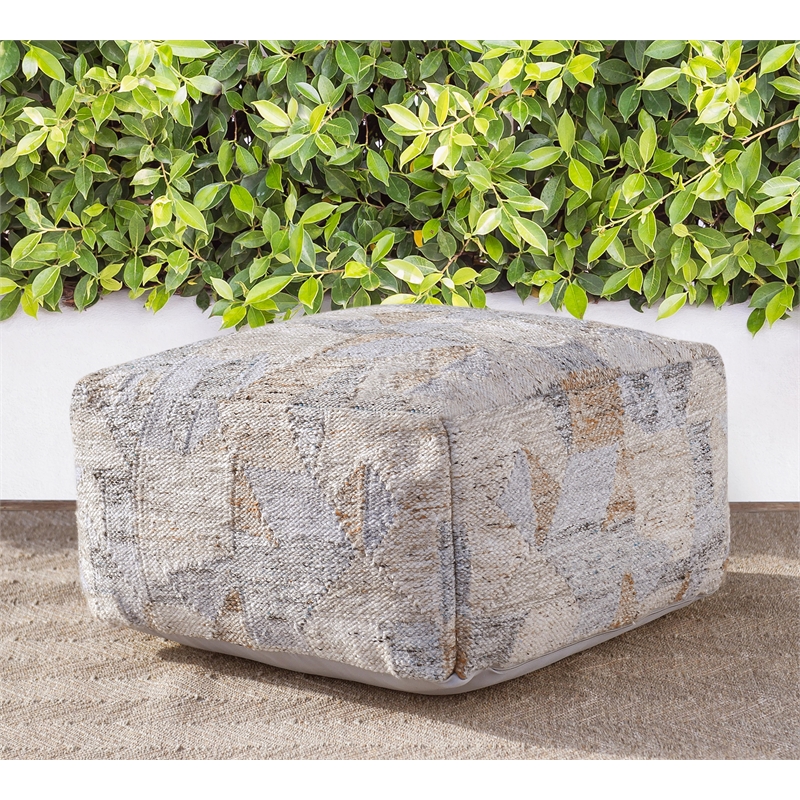 Pemberly Row Transitional Indoor and Outdoor Fabric Pouf in Multi-Color