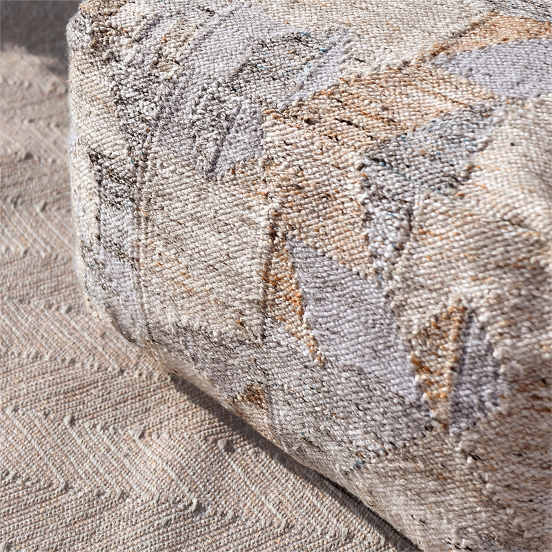 Pemberly Row Transitional Indoor and Outdoor Fabric Pouf in Multi-Color