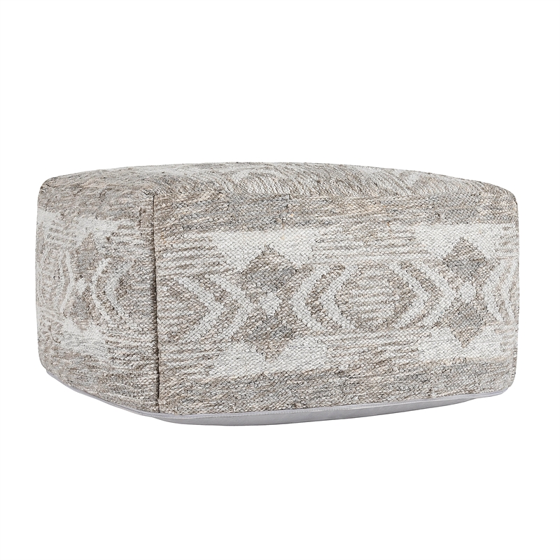 Pemberly Row Transitional Performance Fabric Pouf in Gray/Multi-Color