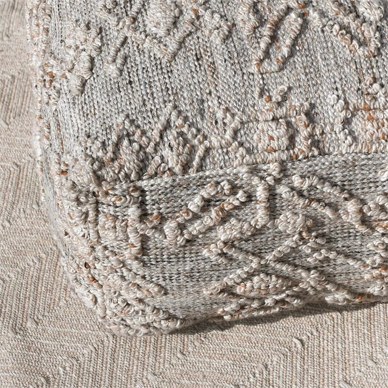 Pemberly Row Transitional Linen Blend Fabric Pouf in Gray/Multi-Color