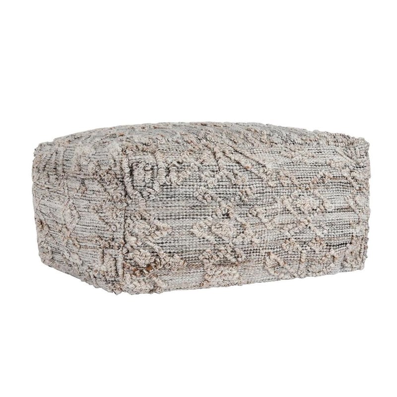 Pemberly Row Transitional Linen Blend Fabric Pouf in Gray/Multi-Color