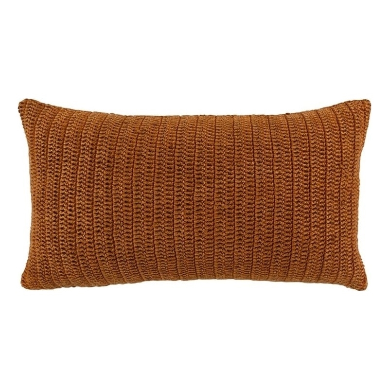 Pemberly Row Transitional Knitted 14x26 Fabric Throw Pillow in Orange