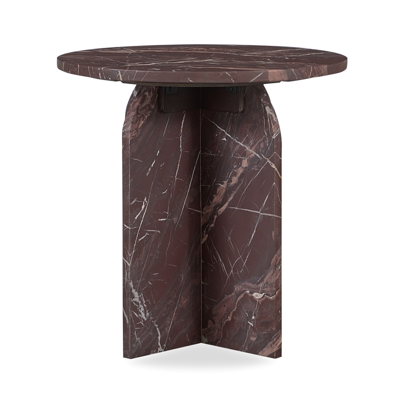 Pemberly Row Modern Transitional Marble End Table in Red Finish