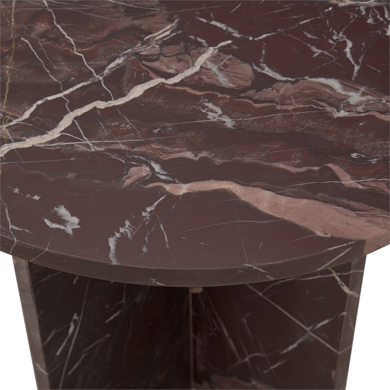Pemberly Row Modern Transitional Marble End Table in Red Finish