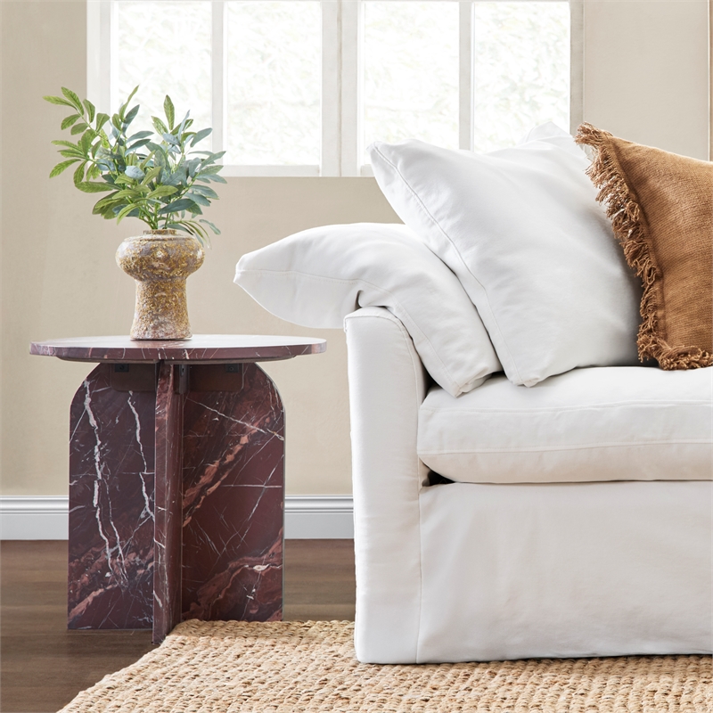 Pemberly Row Modern Transitional Marble End Table in Red Finish