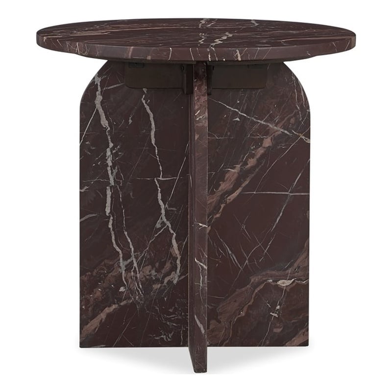 Pemberly Row Modern Transitional Marble End Table in Red Finish