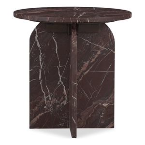 Pemberly Row Modern Transitional Marble End Table in Red Finish