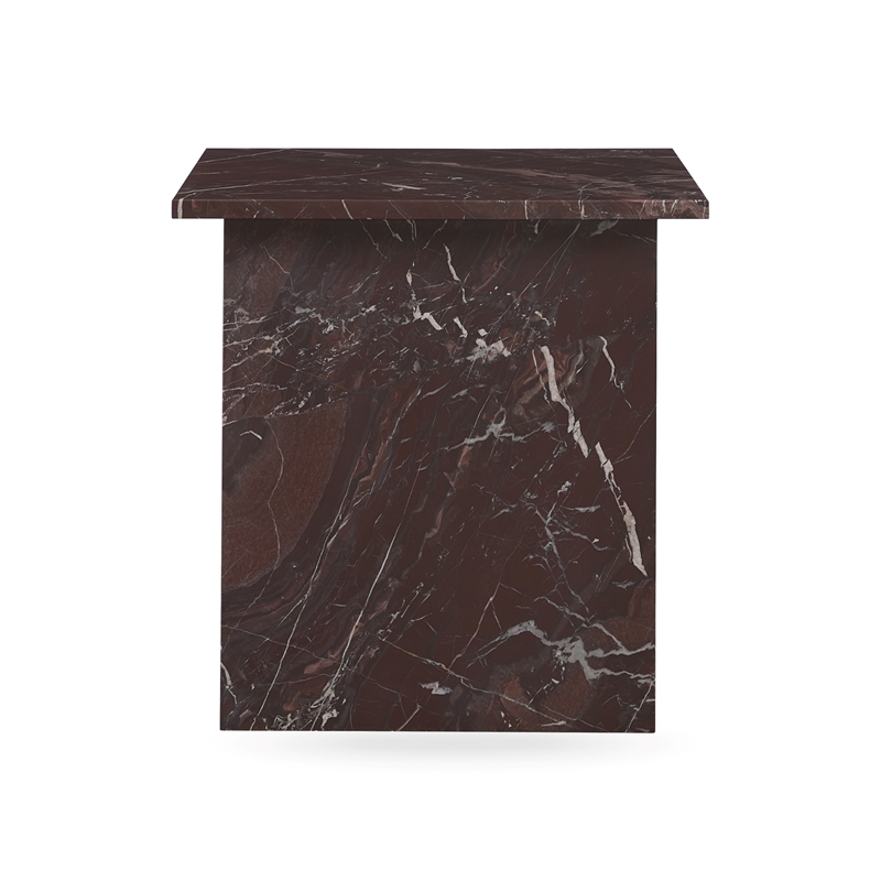 Pemberly Row Modern Transitional Marble End Table in Red Finish