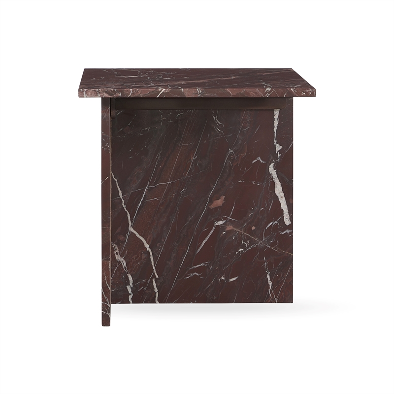 Pemberly Row Modern Transitional Marble End Table in Red Finish