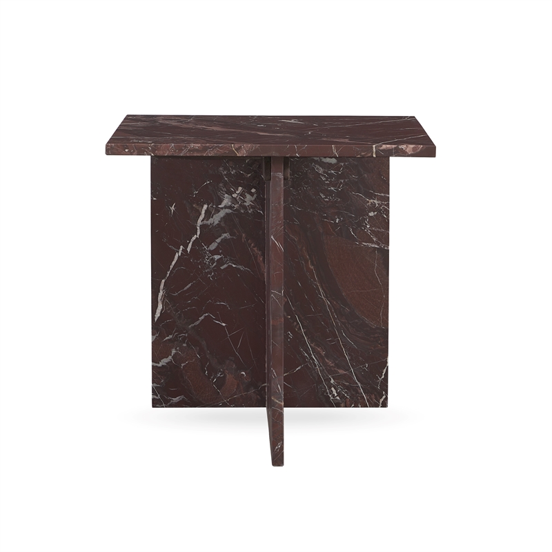 Pemberly Row Modern Transitional Marble End Table in Red Finish