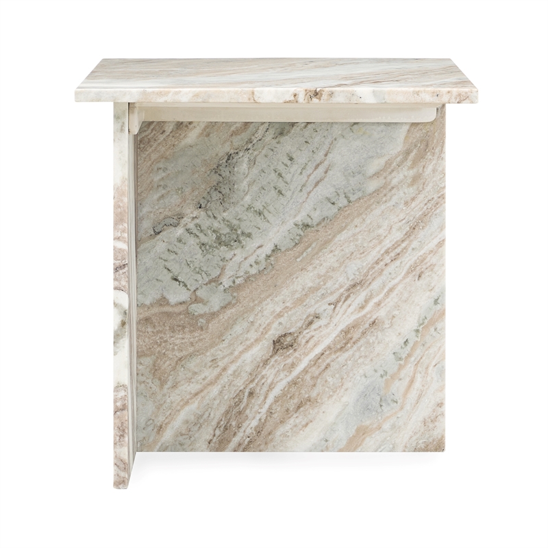 Pemberly Row Modern Transitional Marble End Table in Gray Finish