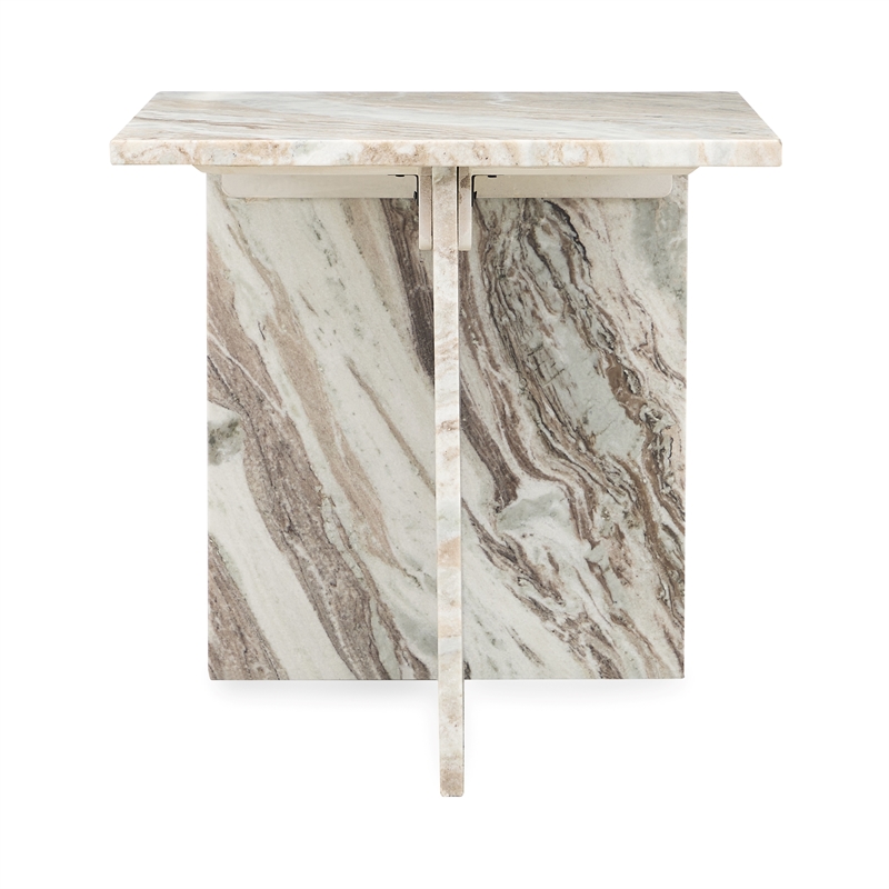 Pemberly Row Modern Transitional Marble End Table in Gray Finish
