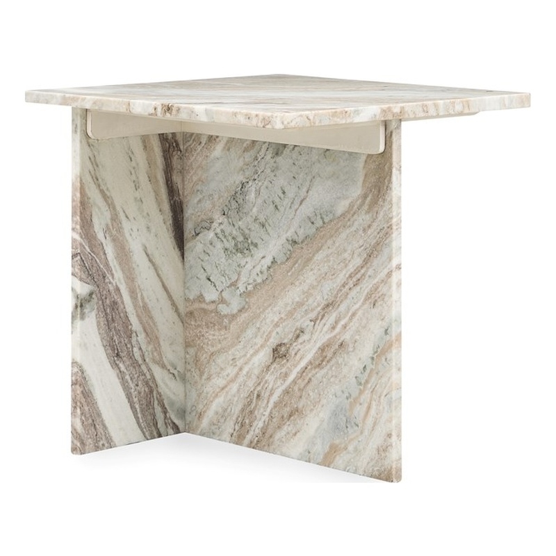 Pemberly Row Modern Transitional Marble End Table in Gray Finish