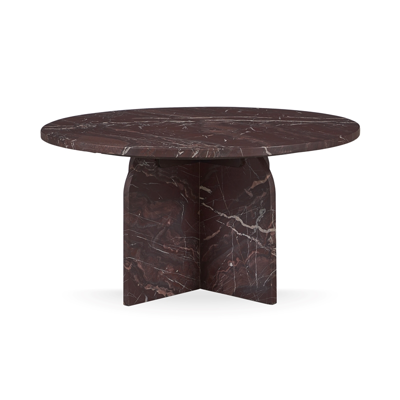 Pemberly Row Modern Transitional Marble Round Coffee Table in Red