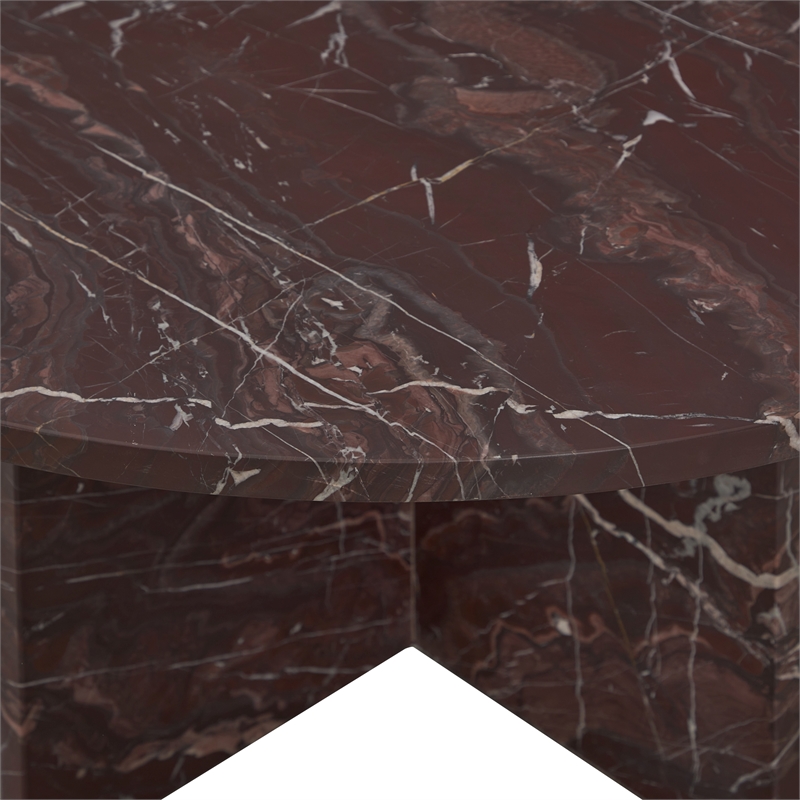 Pemberly Row Modern Transitional Marble Round Coffee Table in Red