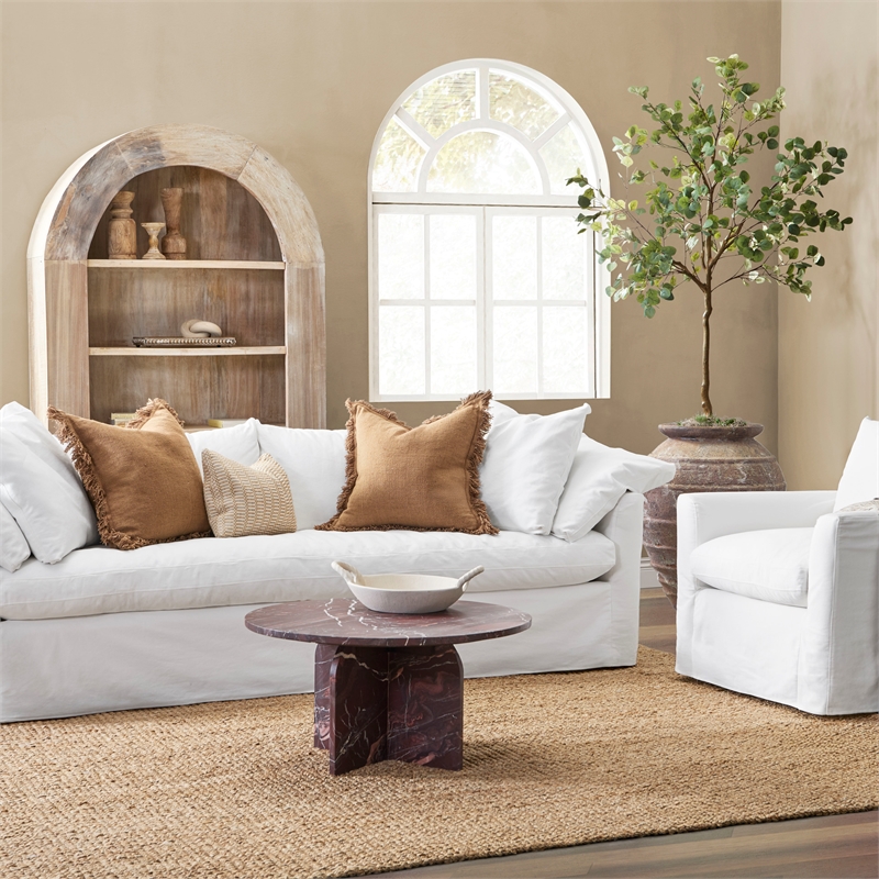 Pemberly Row Modern Transitional Marble Round Coffee Table in Red