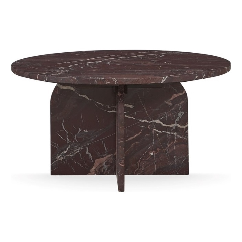 Pemberly Row Modern Transitional Marble Round Coffee Table in Red