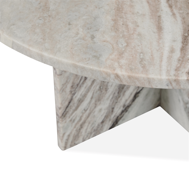 Pemberly Row Transitional Marble Round Coffee Table in Gray Finish