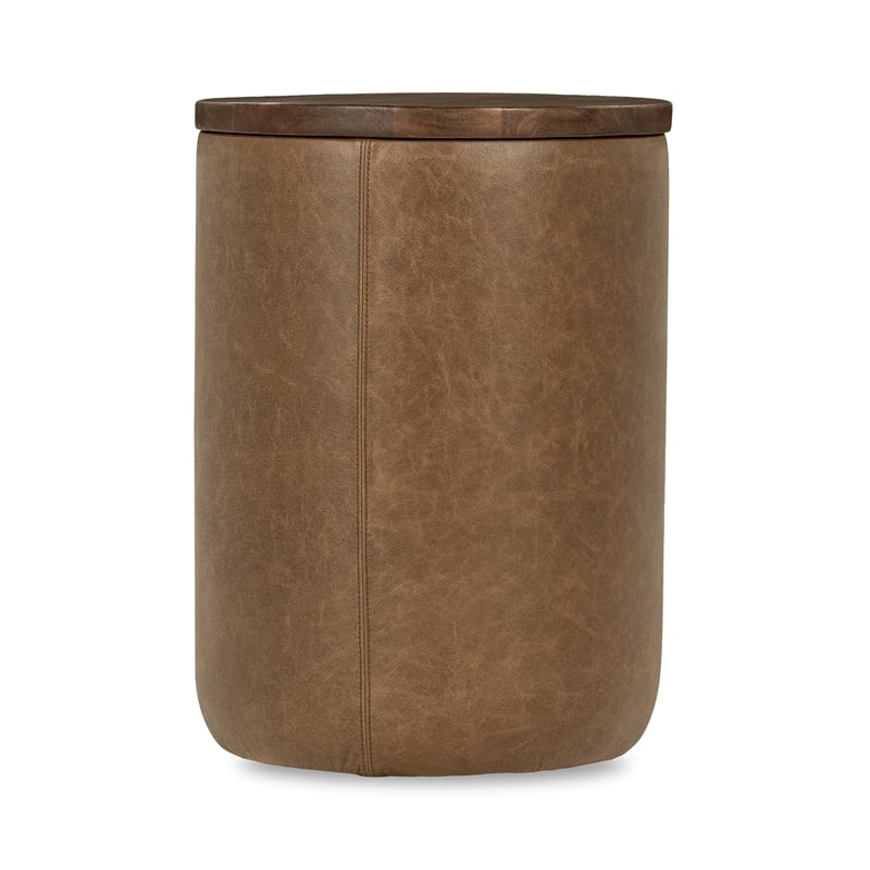 Pemberly Row Mango Wood Leather Wrap Accent End Table in Chestnut