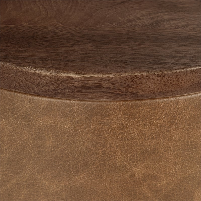Pemberly Row Mango Wood Leather Wrap Accent End Table in Chestnut