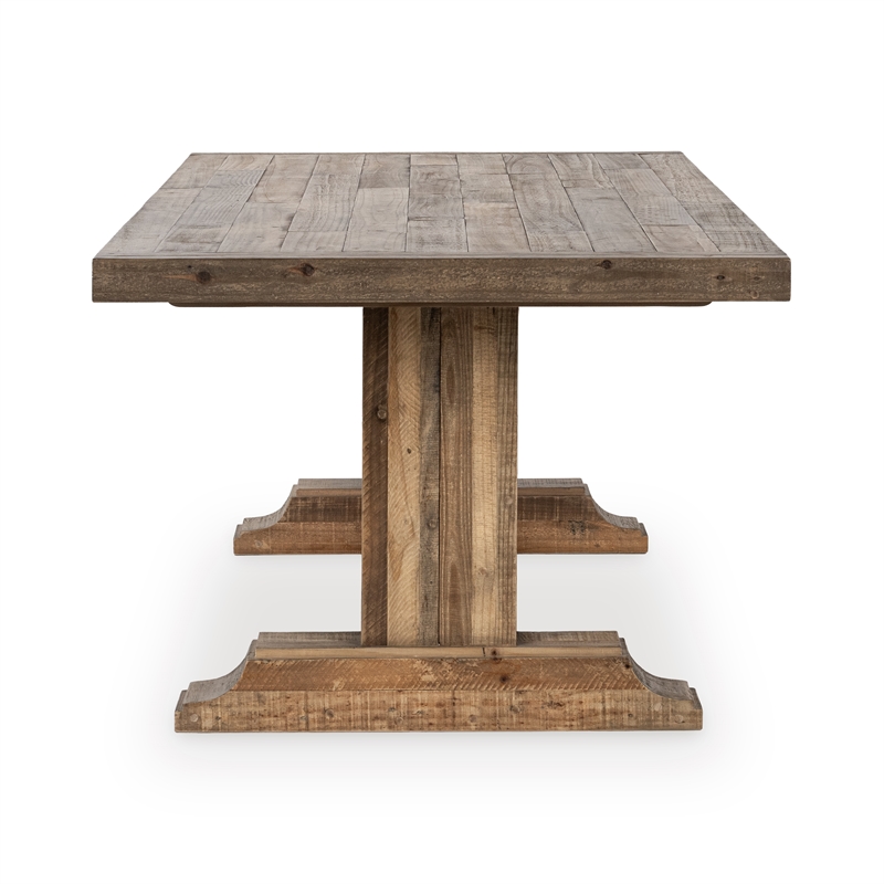 Pemberly Row Transitional Reclaimed Pine Wood Dining Table in Aged Pine