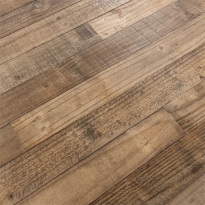 Pemberly Row Transitional Reclaimed Pine Wood Dining Table in Aged Pine