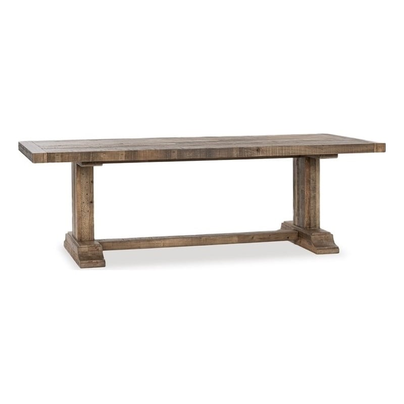 Pemberly Row Transitional Reclaimed Pine Wood Dining Table in Aged Pine