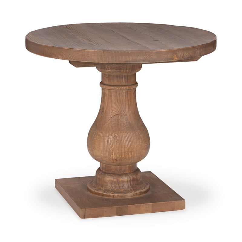 Pemberly Row Reclaimed Pine Wood Round End Table in Mission Brown