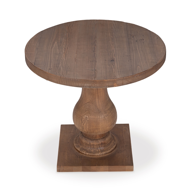 Pemberly Row Reclaimed Pine Wood Round End Table in Mission Brown