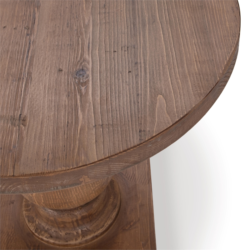 Pemberly Row Reclaimed Pine Wood Round End Table in Mission Brown