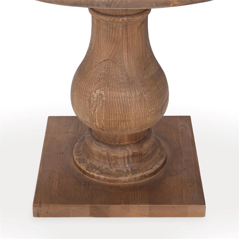 Pemberly Row Reclaimed Pine Wood Round End Table in Mission Brown