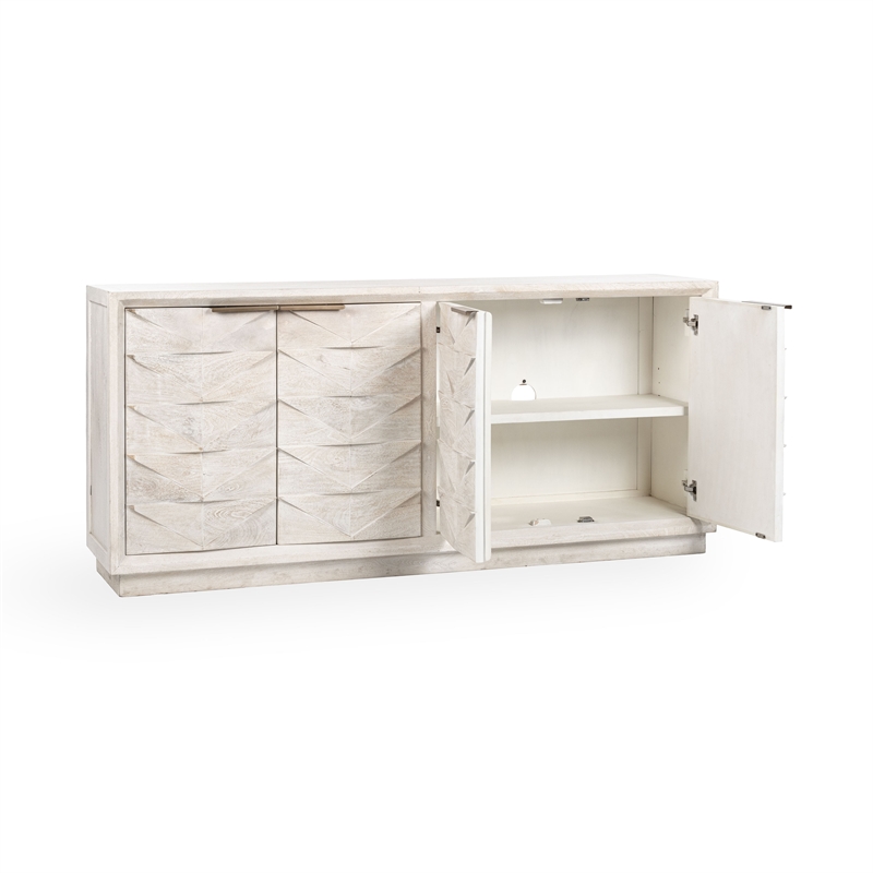 Pemberly Row Transitional Mango Wood Sideboard Buffet in White Wash