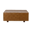Pemberly Row Transitional Leather Square Cocktail Ottoman in Chestnut